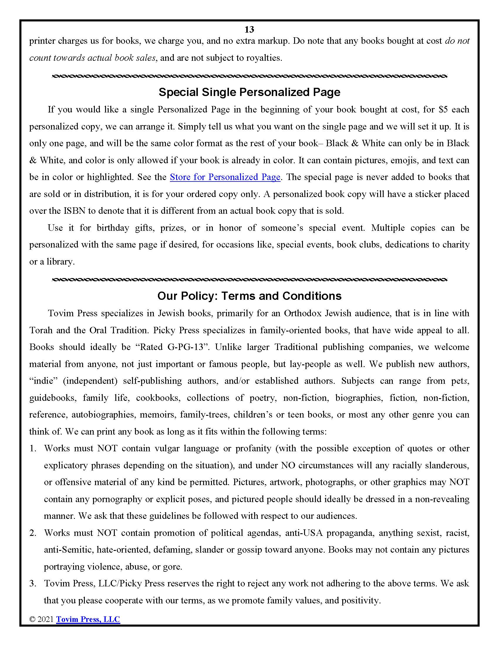 Guide to Publishing with Tovim Press and Picky Press Page 13